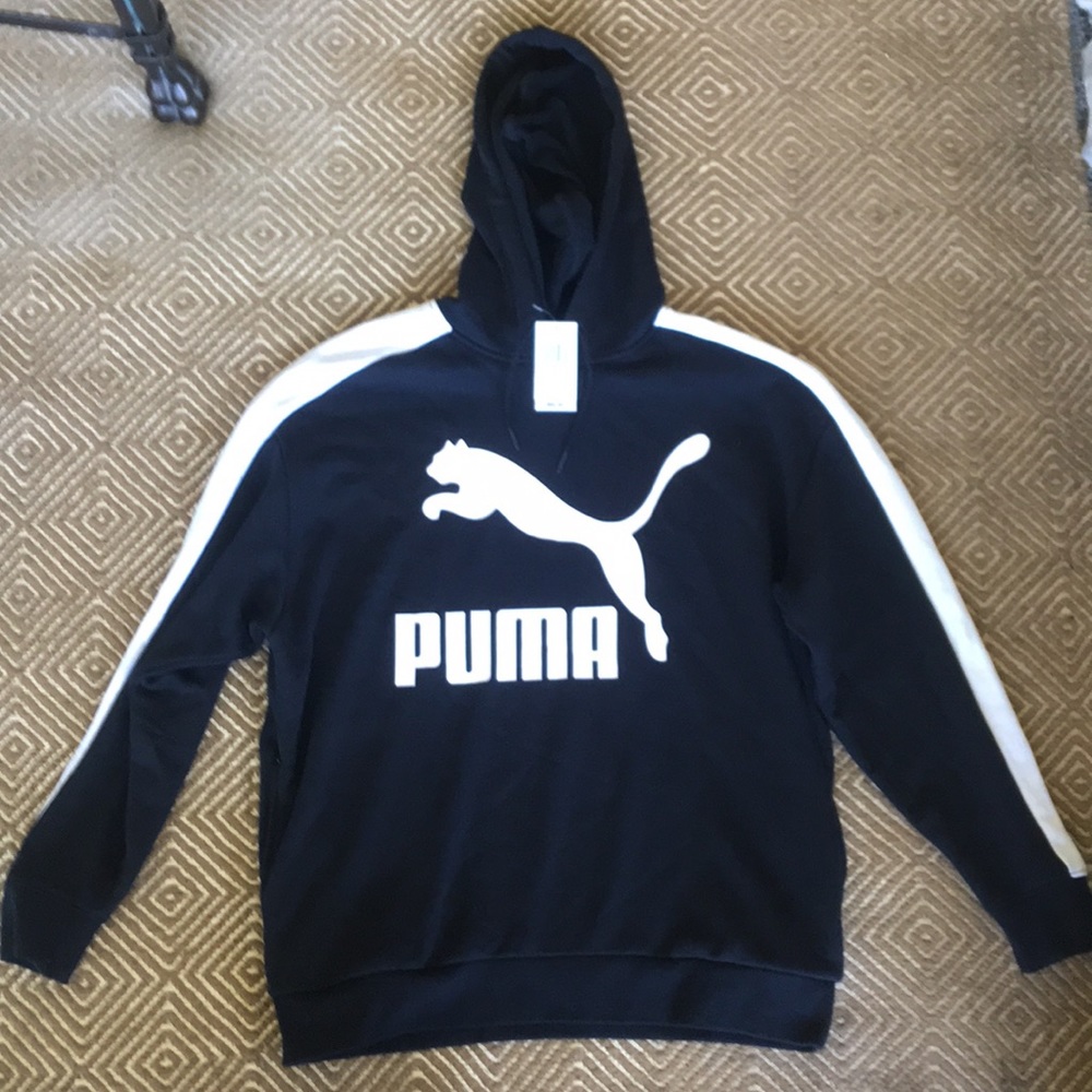 Puma Black and White Logo Hoodie Small
